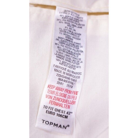 Topman Herringbone Beige Blazer Sport Coat Jacket Size 42R 3-Button Extra Slim - Picture 12 of 15